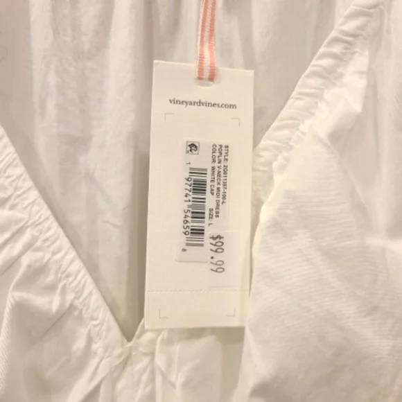 Vineyard Vines Marina Dress Large White Midi Puffy Sleeves Summer Tiered - Picture 5 of 16